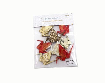 Juego de 8 grullas de origami en tonos rojo y crema