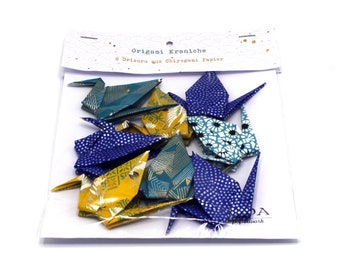 Origami - cranes set of 8 - blue/yellow tones