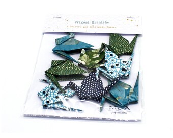 Origami kraanvogels set van 8 blauw/groene tinten