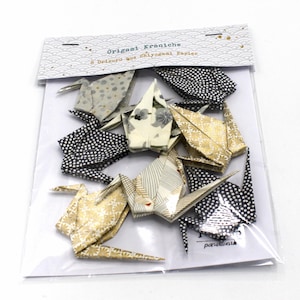 Origami kraanvogels set van 8 grijs/crème/goud tinten