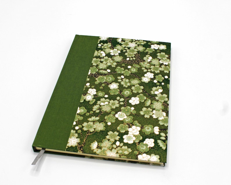 Chiyogami notebook DIN A5/ A6 *Cherry blossoms on green* image 4