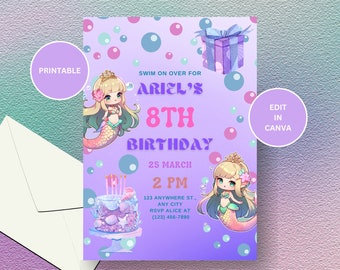 Mermaid Birthday Invitation 2, Printable, Template