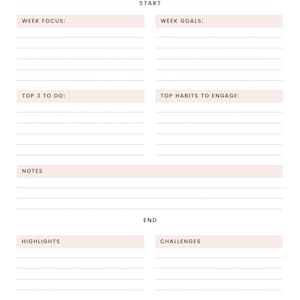 Weekly Review, Weekly Reflection, Weekly Evaluation, Weekly Summary, Printable Template, , Instant Download