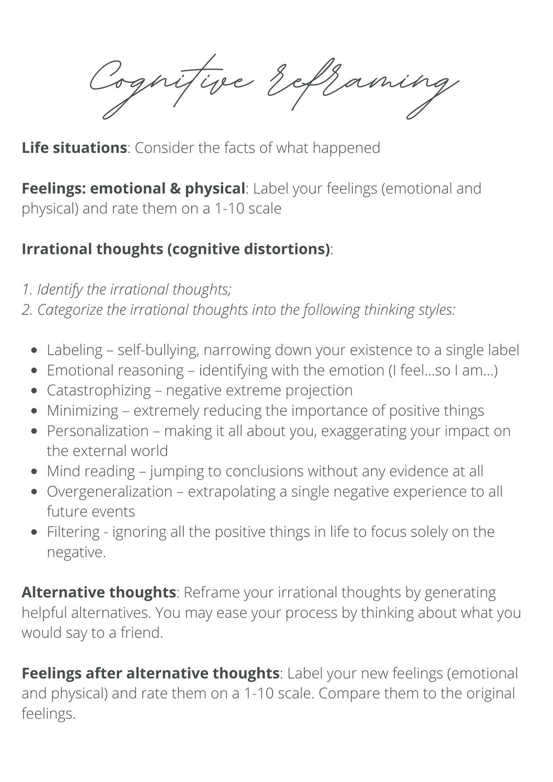 Challenging Irrational Thoughts CBT Printable Worksheet Self Help Challenging Irrational Thoughts CBT Printable Worksheet Self Help