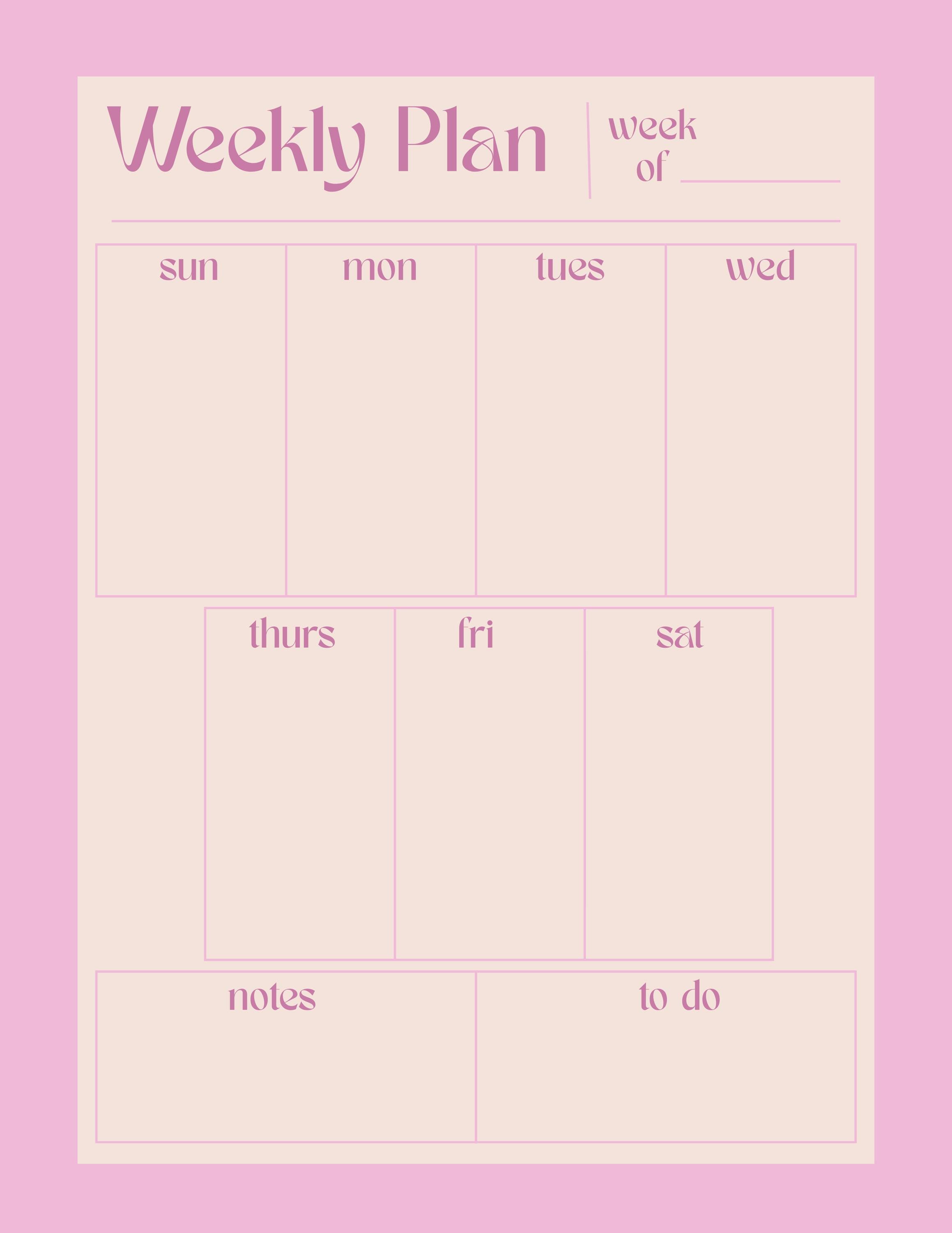 Weekly Planner Template in Pink - Etsy