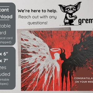 Demon Angel Marriage Wedding Printable Card | Married Couple 4x6 & 5x7 Cards w. Envelopes | Hell Heaven Wedding Card | Dark Wedding Card