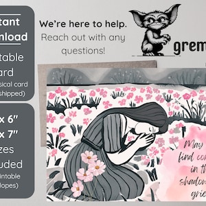 Grieving Sad Woman Shadows of Grief Printable Card | Sad Grief 4x6 & 5x7 Cards w. Envelopes | Mourning Downloadable Card | Condolences Card