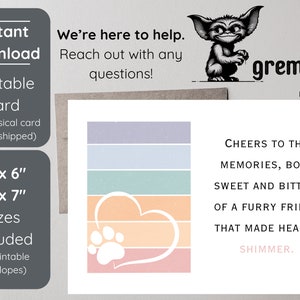 Rainbow Bridge Printable Card | Pet Passing Condolences 4x6 & 5x7 Cards w. Envelopes | Beloved Pet Downloadable Card | Pet Grieving Card
