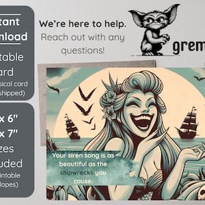 Mermaid Siren Shipwreck Empowering Card | Beautiful Tragedy 4x6 & 5x7 Cards w. Envelopes | Dark Empowerment Life Events Printable Download