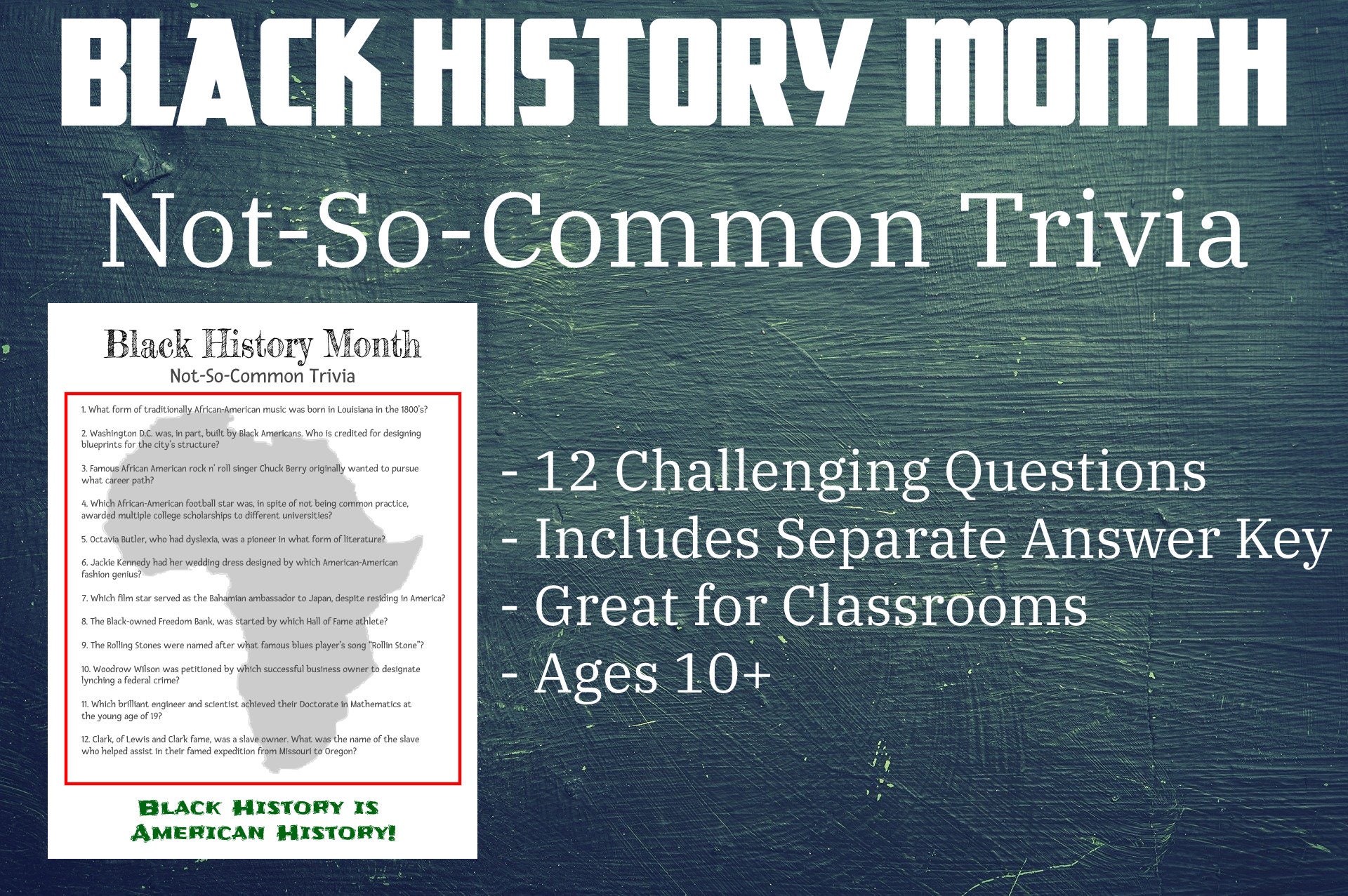 Fun Black History Month Trivia Challenging Printable Etsy