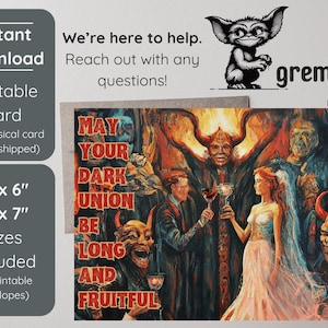 Dark Satanic Wedding Printable Card | Married Couple 4x6 & 5x7 Cards w. Envelopes | Hell Wedding Downloadable Card | Scary Wedding Card