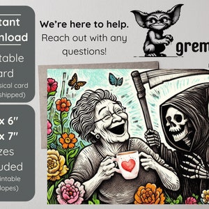 Grim Reaper Birthday Printable Card | Funny Old Grandma 4x6 & 5x7 Birthday Cards with Envelopes | Over The Hill Birthday and Celebration