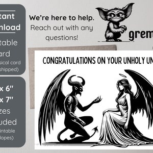 Demon Angel Wedding Printable Card | Married Couple 4x6 & 5x7 Cards w. Envelopes | Hell Heaven Wedding Downloadable Card | Goth Wedding Card