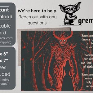 Demon Survival Printable Card | Demon Survivor Self Protection 4x6 & 5x7 Cards w. Envelopes | Inner Demons and Shadow Protector Printable