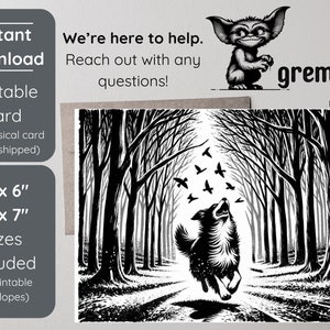 Happy Dog In Woods Printable Card | Dog Puppy Pet 4x6 & 5x7 Cards w. Envelopes | Puppy Downloadable Card | Dog Puppy Memorial Card