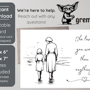 Mother Daughter Grieving Printable Card | Sadness 4x6 & 5x7 Cards w. Envelopes | Condolences and Memorial Parent Child Downloadable Card