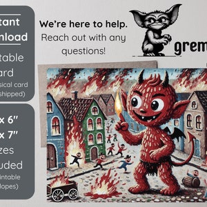 Little Devil Congratulations Printable Card | Funny Baby Child 4x6 & 5x7 Birthday Cards w. Envelopes | First Birthday Humorous Congrats Card