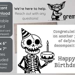 Old Skeleton Birthday Printable Card | Printable Funny 4x6 & 5x7 Cards with Envelopes | Rude Birthday Card | Goth Birthday and Celebration