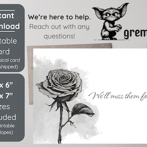Grief Longing Missing Printable Card | Printable Grief 4x6 & 5x7 Cards with Envelopes | Supportive and Caring Downloadable Card with Flower