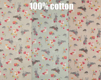 Katoenen stof konijntjes print - 100% katoen poplin dierenprint voor patchwork, kleding, DIY projecten