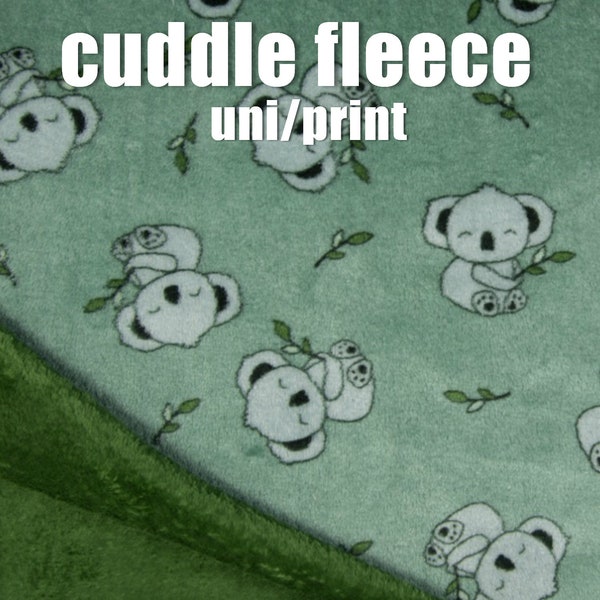 1.55m Cuddle Fleece print fabric - koala / uni green - blankets, pillows, stuffed toys