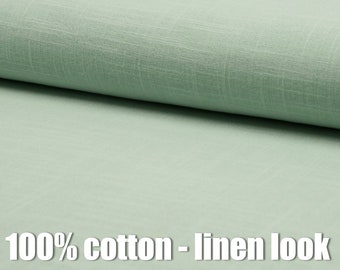 Cotton fabric linen look dusty mint Uni - 100% cotton,  fabric to make boho clothing, home decor, craft projects, DIY projects