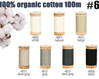 Scanfil sewing thread #6 - organic cotton sewing thread 7x100 meters - sewing thread for sensitive skin, 100% organic cotton