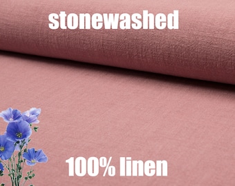 Pure Linen Stonewashed dk old pink - 100% linen for home decor, bags, throw pillows, curtains, table coverings - Express delivery!