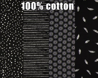 Katoenen stof veren, stippen, strepen zwart wit - 100% katoen poplin print, katoenweefsel, quilten, patchwork, kleding, ambacht projecten