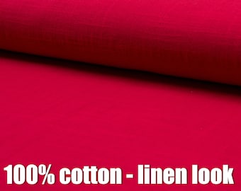 Tela de algodón roja Uni - 100% algodón con aspecto de lino, tela para ropa boho, decoración del hogar y proyectos de manualidades.