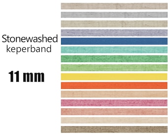 May include: Stonewashed keperband in 11 mm width.  The image shows a variety of colors including beige, gray, light blue, teal, green, yellow, orange, peach, pink, and brown.