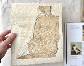 Lined Art Woman. Gallery Wall Art. Minimalist Wall Art. Small Original Artwork. Original Watercolor.