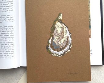 Unframed Minimalist Art. Oyster Impressionist Shell Painting on Craft Paper.