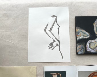 Figure Drawing. Faceless Drawing. Minimal Wall Art. Black White Art. Gesture Drawing. Line Art. Ink Drawing. Unframed Black and White Art.