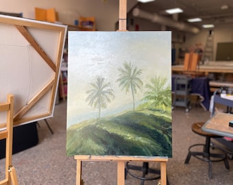 Palm Tree Art. Calm Ocean Wall Art. Unframed Painting Oil on Canvas.