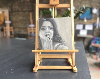 Unframed Black and White Art. Retro Art. Lips Painting Original. Small Original Art. Lips Wall Art.