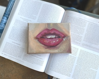 Lips Painting Original. Fashion Wall Art. Pink Oil Painting.