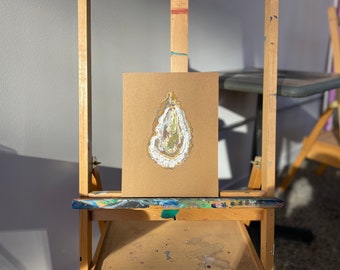 Unframed Original Oyster Drawing in Oil Pastels on Craft Paper. Oyster Art. Art for Kitchen Dining Area.