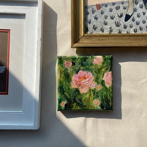 Small Oil Painting. Aesthetic Room Decor. Rose Oil Painting. Pink Roses Painting. Impasto Art.