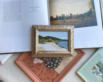 Gold Framed Art. Impressionist Landscape. Vintage Gold Frame. Original Painting Framed.