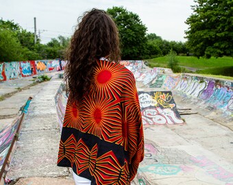 Rising Sun Infinity Snood – Ankara Fleece Loop Scarf | Unisex African Print
