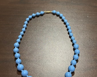 Vintage Faux Blue Pearl Necklace