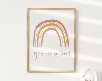 You Are So Loved Girls Nursery Print // Baby Girls Nursery Decor // Rainbow // Boho Nursery Print // Kids Prints // Playroom Decor // Pink