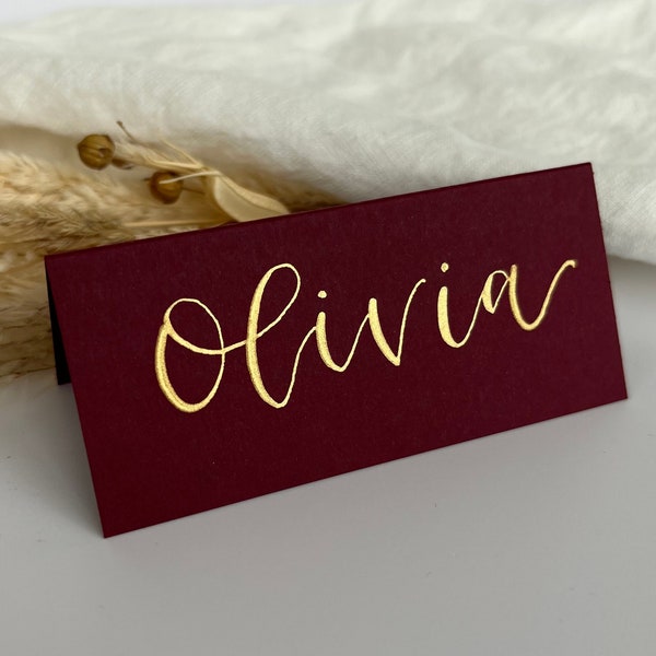 Wedding Place Cards / Handwritten Wedding Calligraphy Place Names / Burgundy Place Cards