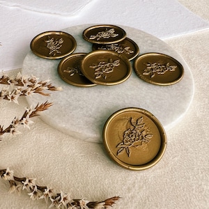 Wax Seals / Gold Wax Self Adhesive Stickers / Wax Seal With Flowers / Wedding Wax Seal Stickers