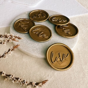 Gold &#39;Love&#39; Wax Seal Stickers: Self Adhesive Wedding Stationery