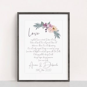 Personalised Love Is Patient Print Wedding Gift 1 Corinthians Christian Wall Art Wedding Present Christian Art