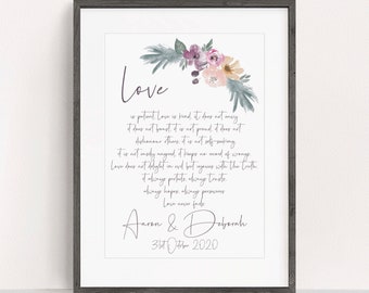 Personalised Love Is Patient Print Wedding Gift 1 Corinthians Christian Wall Art Wedding Present Christian Art