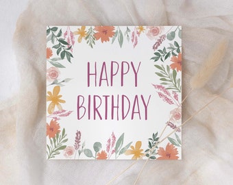 Carte d'anniversaire pour elle//Carte d'anniversaire florale//Carte d'anniversaire pour femme//Carte d'anniversaire pour femme//Jolie carte/Carte vierge