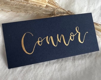 Handwritten Navy Flat Place Cards / Calligraphy Wedding Place Names / Navy Blue Place Cards